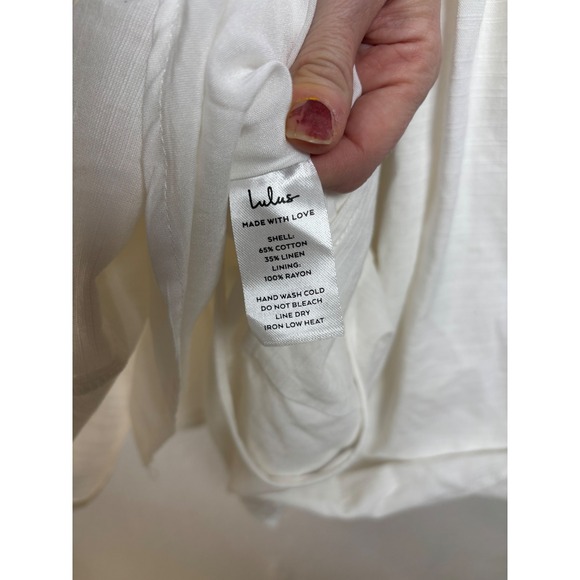 Lulus Mini Dress Womens M White Cotton Linen Puff Sleeve Lace Up Back MD2965LU - Picture 8 of 9